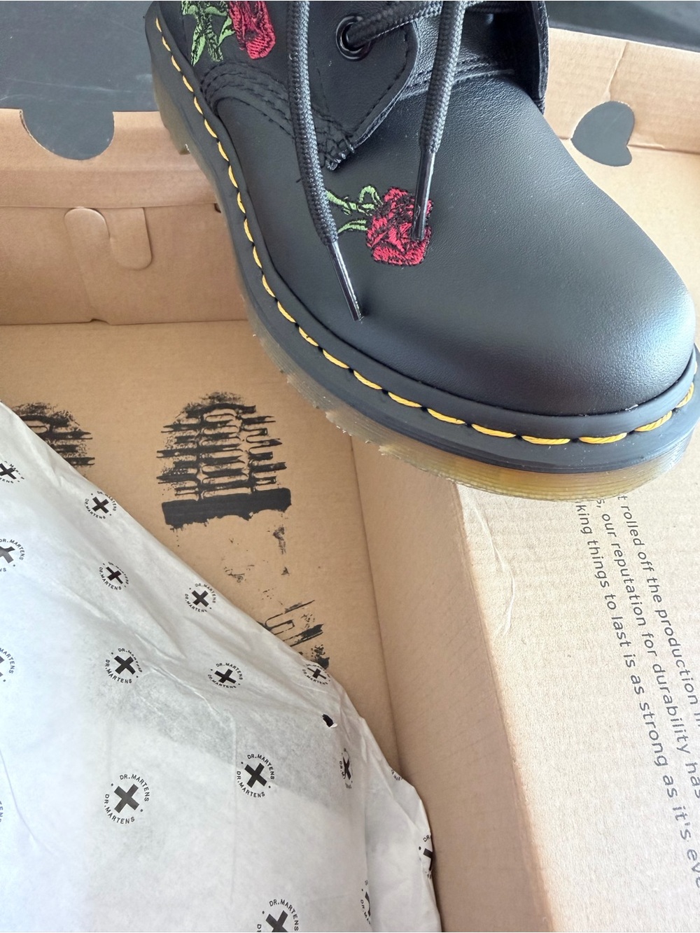 Dr. Martens Black Leather Lace-Up Boots with Red Rose Embroidery 🔥brand new 🔥 - Picture 8 of 10